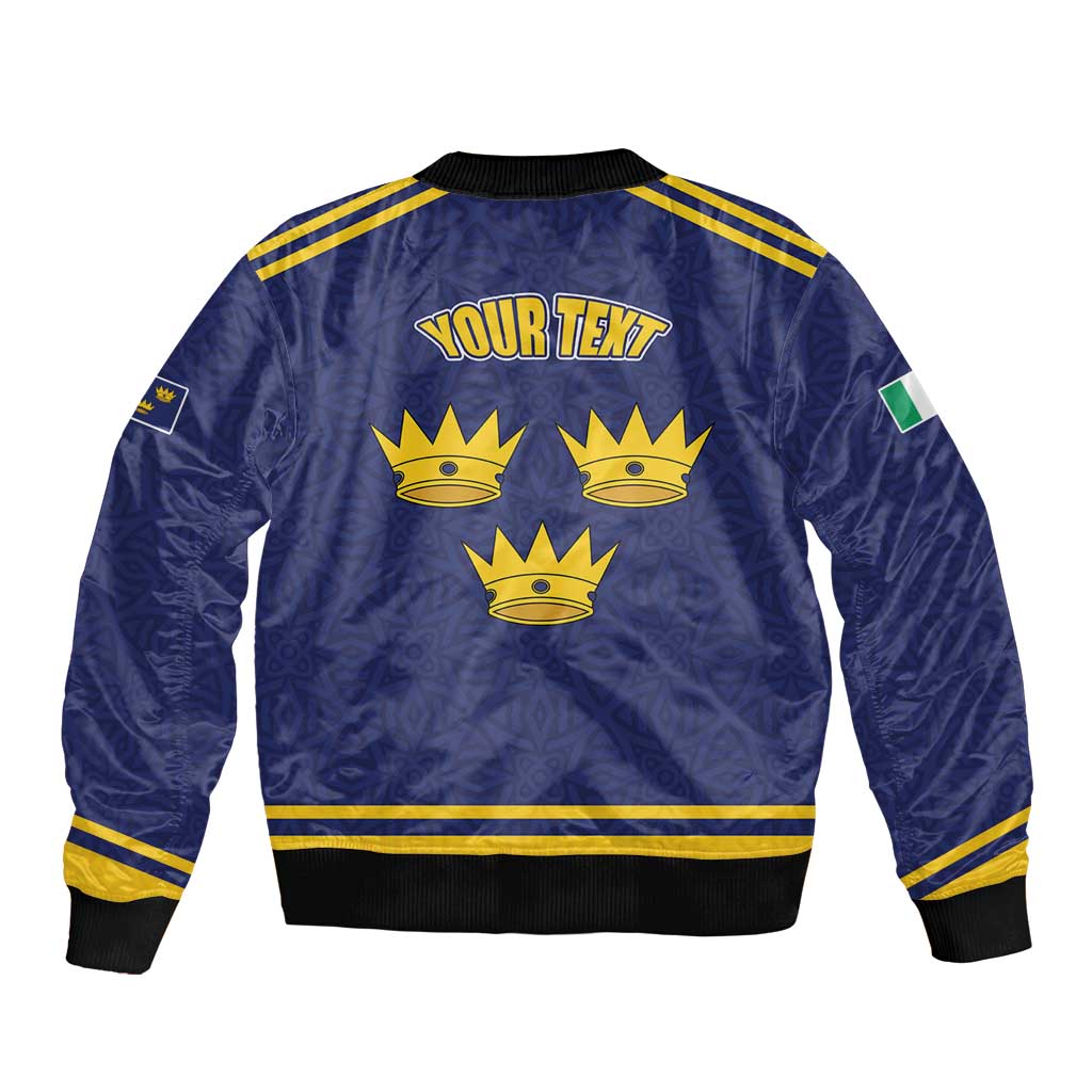 Personalized Ireland Munster Three Gold Crowns Bomber Jacket An Mhumhain Flag Three Gold Crowns