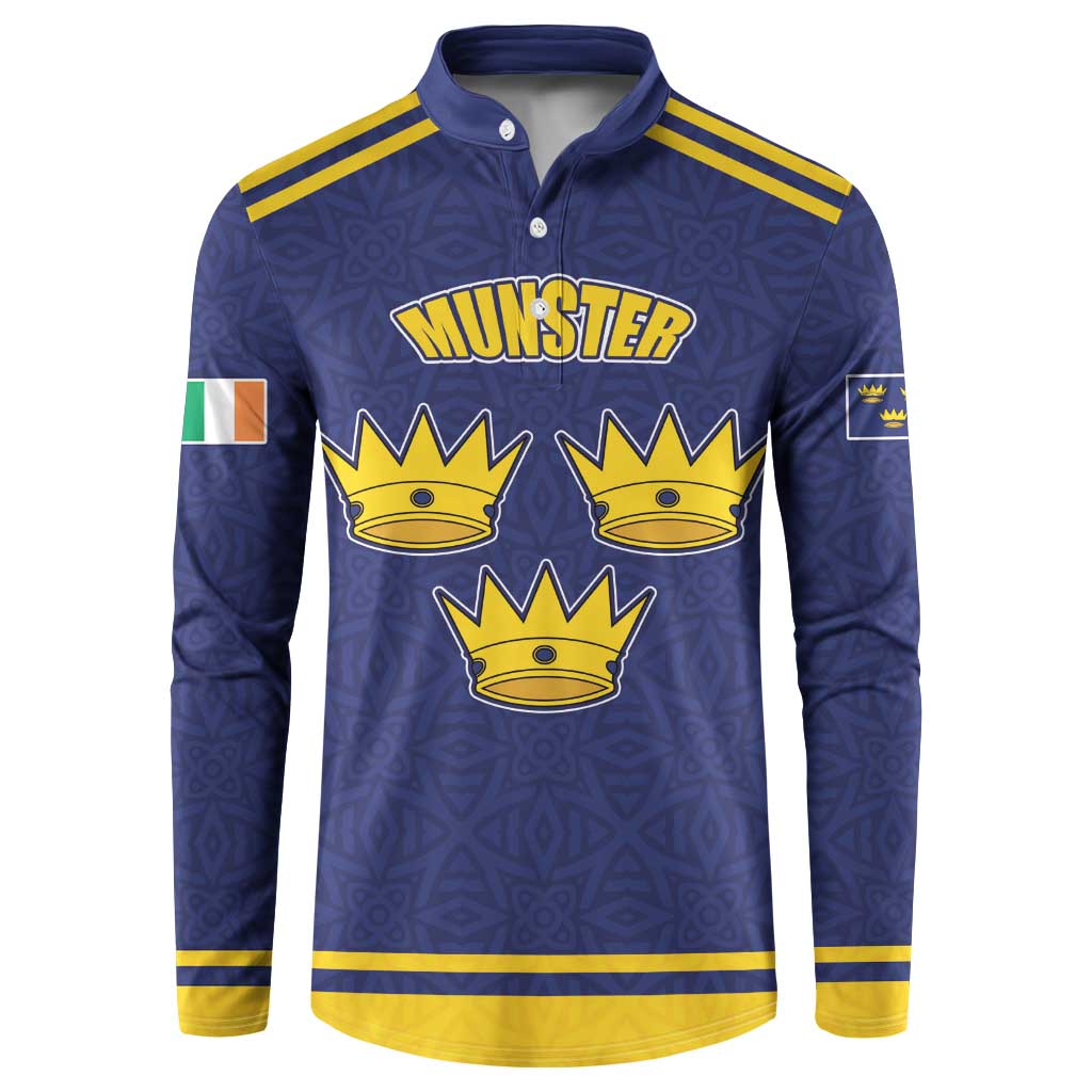 Personalized Ireland Munster Three Gold Crowns Button Sweatshirt An Mhumhain Flag Three Gold Crowns