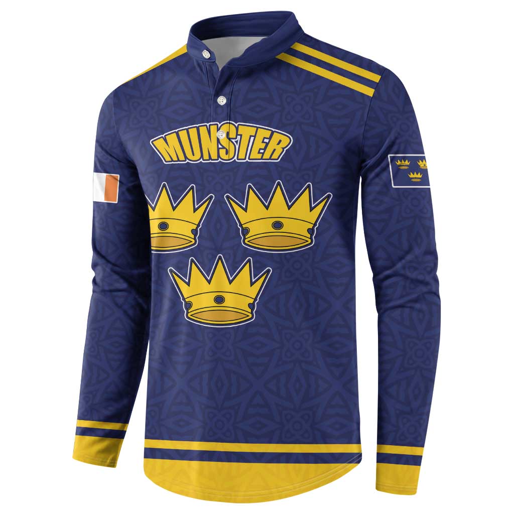 Personalized Ireland Munster Three Gold Crowns Button Sweatshirt An Mhumhain Flag Three Gold Crowns