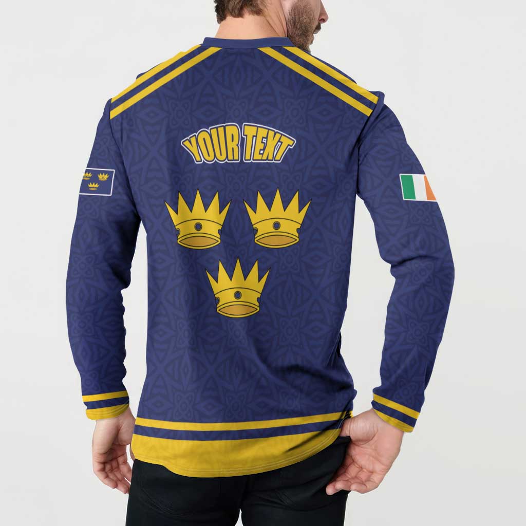 Personalized Ireland Munster Three Gold Crowns Button Sweatshirt An Mhumhain Flag Three Gold Crowns