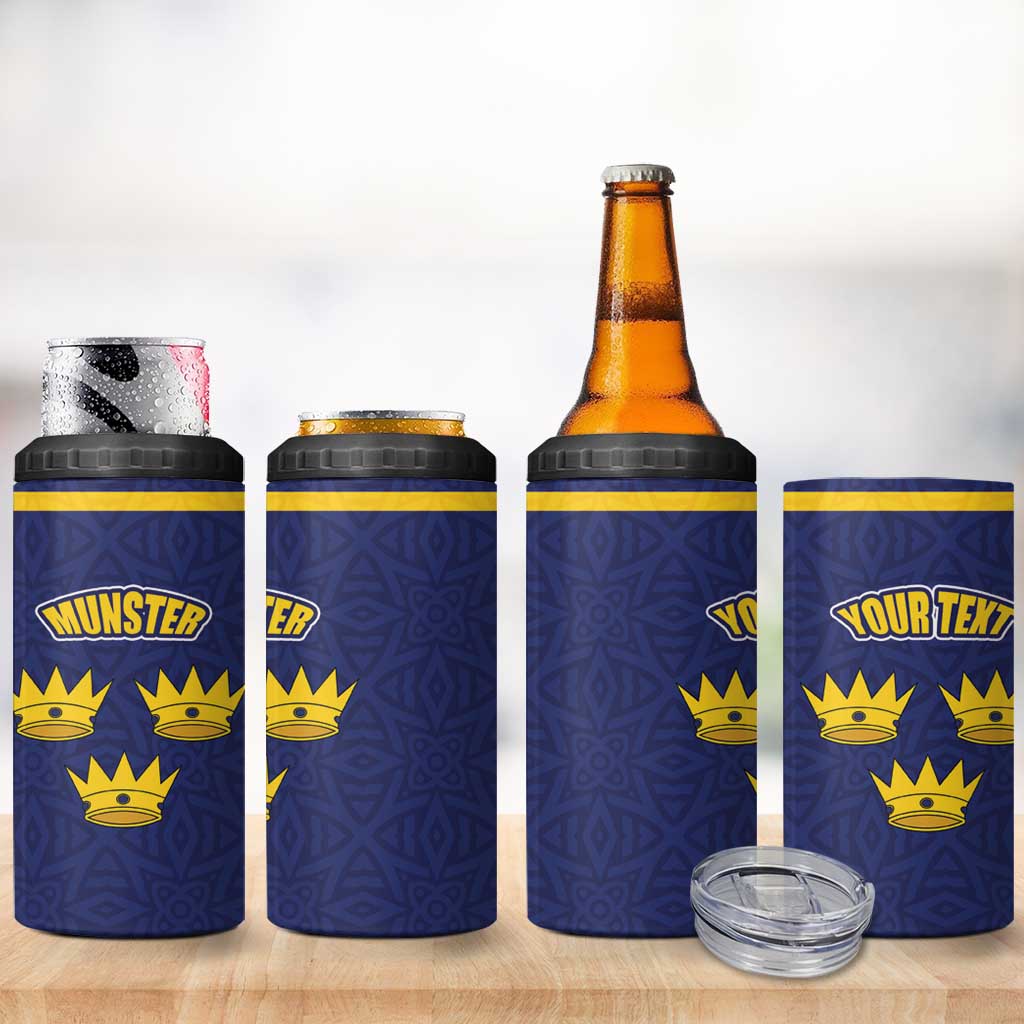 Personalized Ireland Munster Three Gold Crowns 4 in 1 Can Cooler Tumbler An Mhumhain Flag Three Gold Crowns