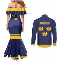 Personalized Ireland Munster Three Gold Crowns Couples Matching Mermaid Dress and Long Sleeve Button Shirt An Mhumhain Flag Three Gold Crowns