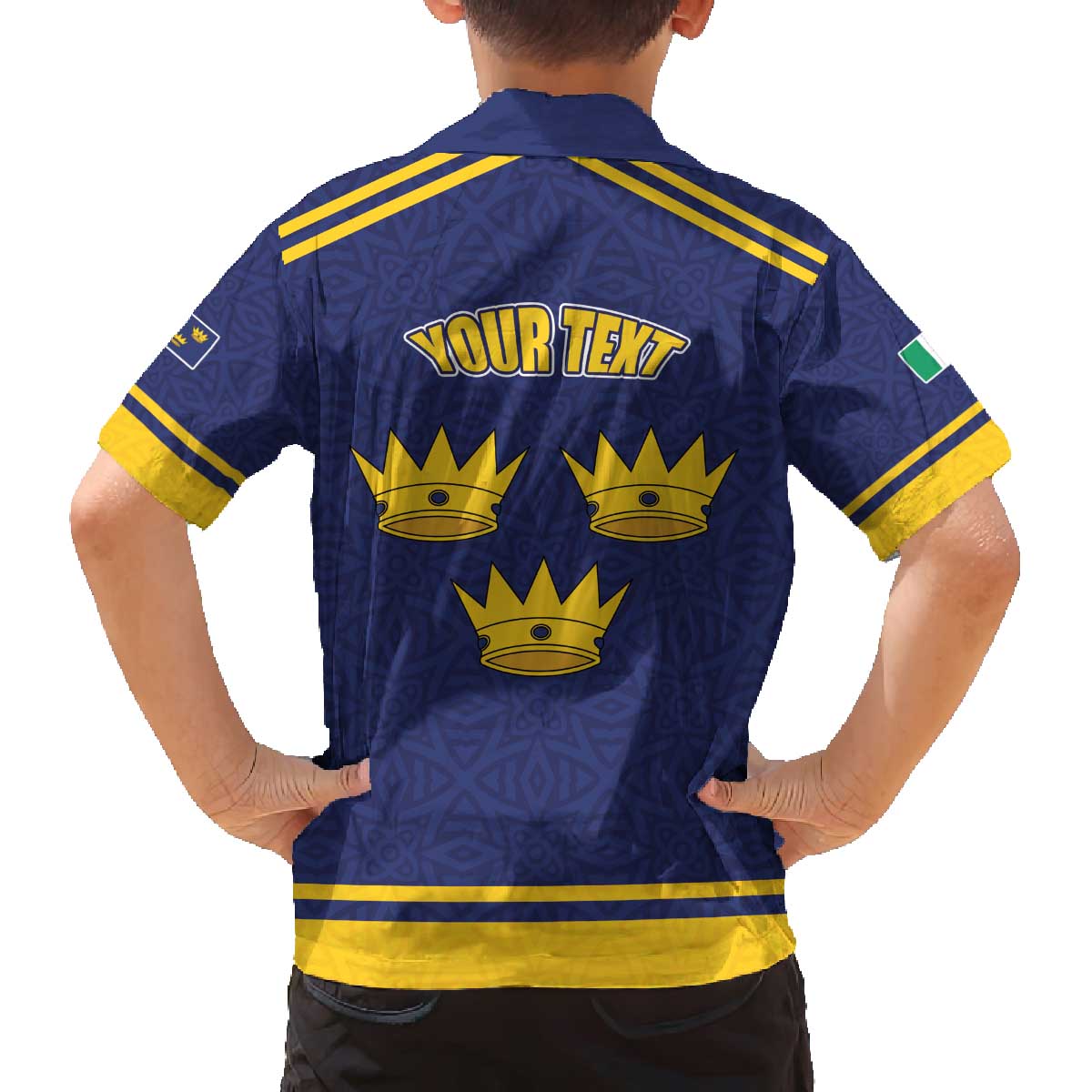 Personalized Ireland Munster Three Gold Crowns Family Matching Off The Shoulder Long Sleeve Dress and Hawaiian Shirt An Mhumhain Flag Three Gold Crowns