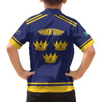 Personalized Ireland Munster Three Gold Crowns Family Matching Off The Shoulder Long Sleeve Dress and Hawaiian Shirt An Mhumhain Flag Three Gold Crowns