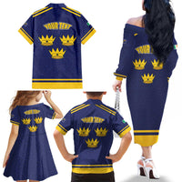 Personalized Ireland Munster Three Gold Crowns Family Matching Off The Shoulder Long Sleeve Dress and Hawaiian Shirt An Mhumhain Flag Three Gold Crowns