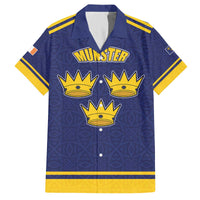 Personalized Ireland Munster Three Gold Crowns Family Matching Off The Shoulder Long Sleeve Dress and Hawaiian Shirt An Mhumhain Flag Three Gold Crowns