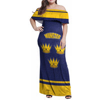 Personalized Ireland Munster Three Gold Crowns Family Matching Off Shoulder Maxi Dress and Hawaiian Shirt An Mhumhain Flag Three Gold Crowns
