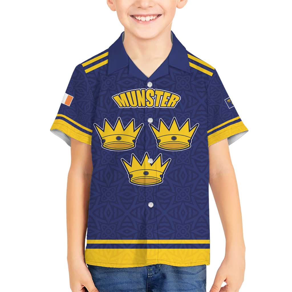 Personalized Ireland Munster Three Gold Crowns Family Matching Off Shoulder Maxi Dress and Hawaiian Shirt An Mhumhain Flag Three Gold Crowns