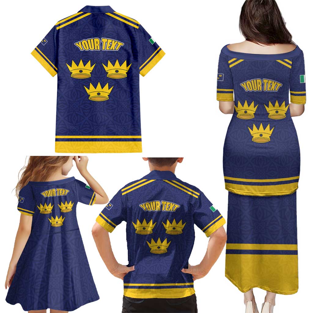 Personalized Ireland Munster Three Gold Crowns Family Matching Puletasi and Hawaiian Shirt An Mhumhain Flag Three Gold Crowns