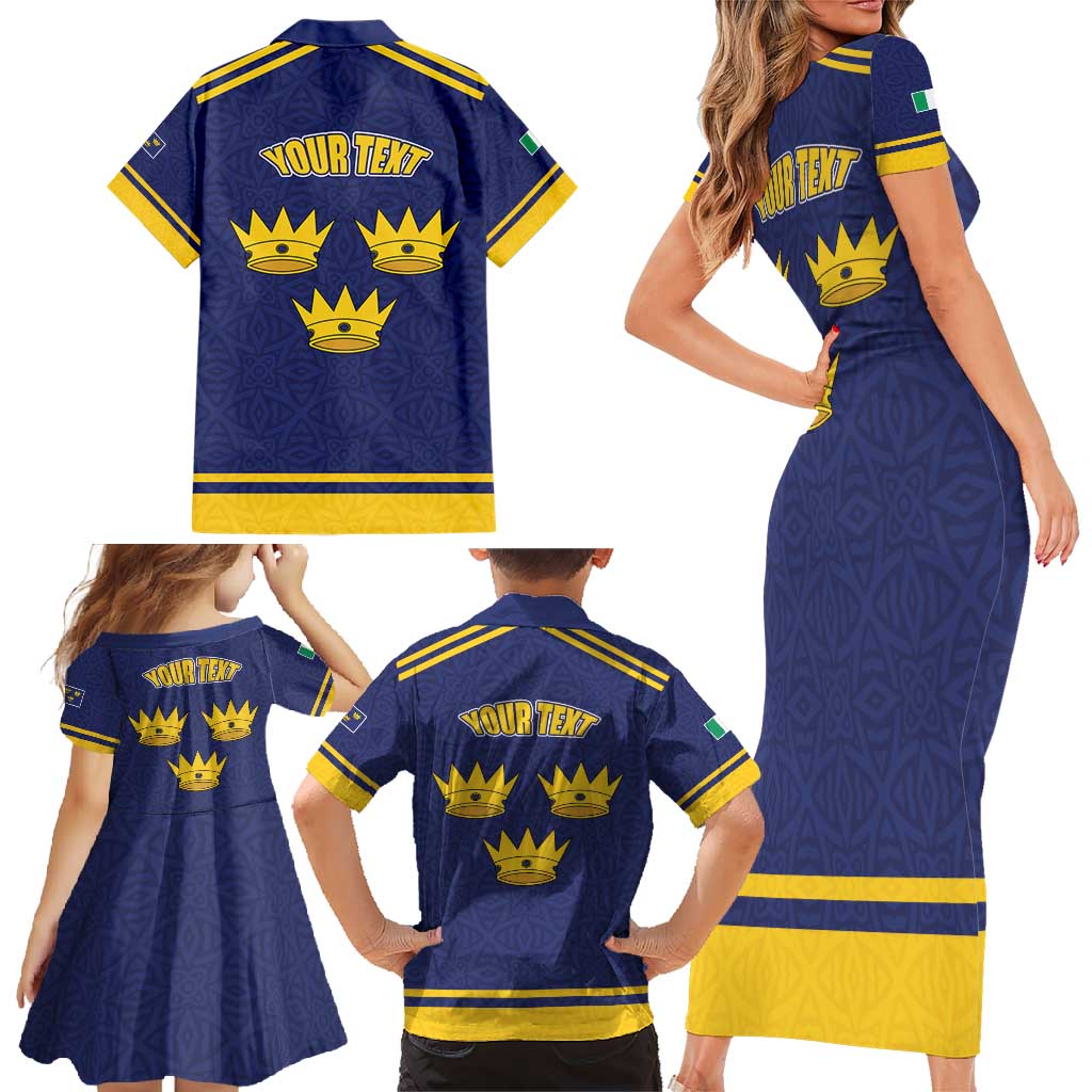 Personalized Ireland Munster Three Gold Crowns Family Matching Short Sleeve Bodycon Dress and Hawaiian Shirt An Mhumhain Flag Three Gold Crowns