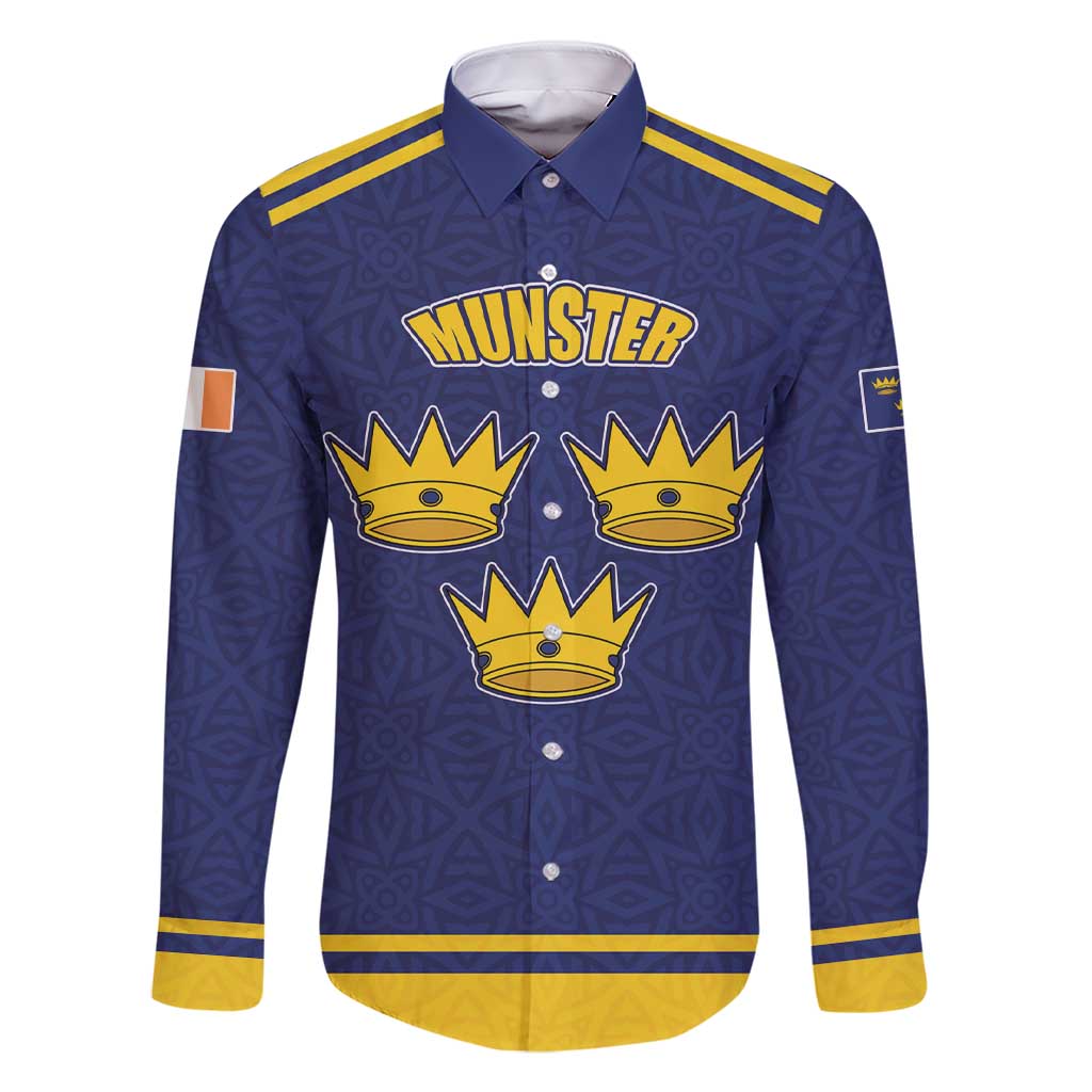 Personalized Ireland Munster Three Gold Crowns Family Matching Short Sleeve Bodycon Dress and Hawaiian Shirt An Mhumhain Flag Three Gold Crowns