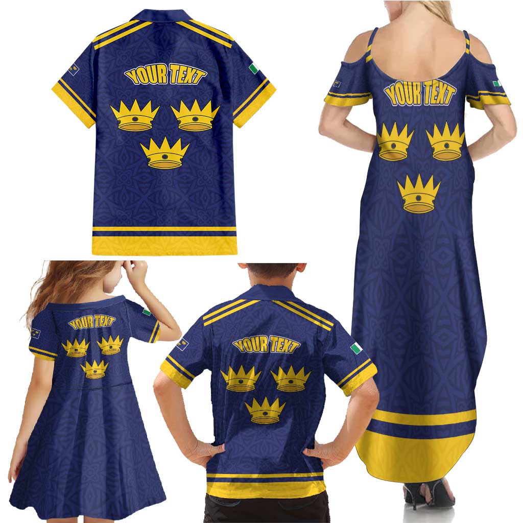 Personalized Ireland Munster Three Gold Crowns Family Matching Summer Maxi Dress and Hawaiian Shirt An Mhumhain Flag Three Gold Crowns