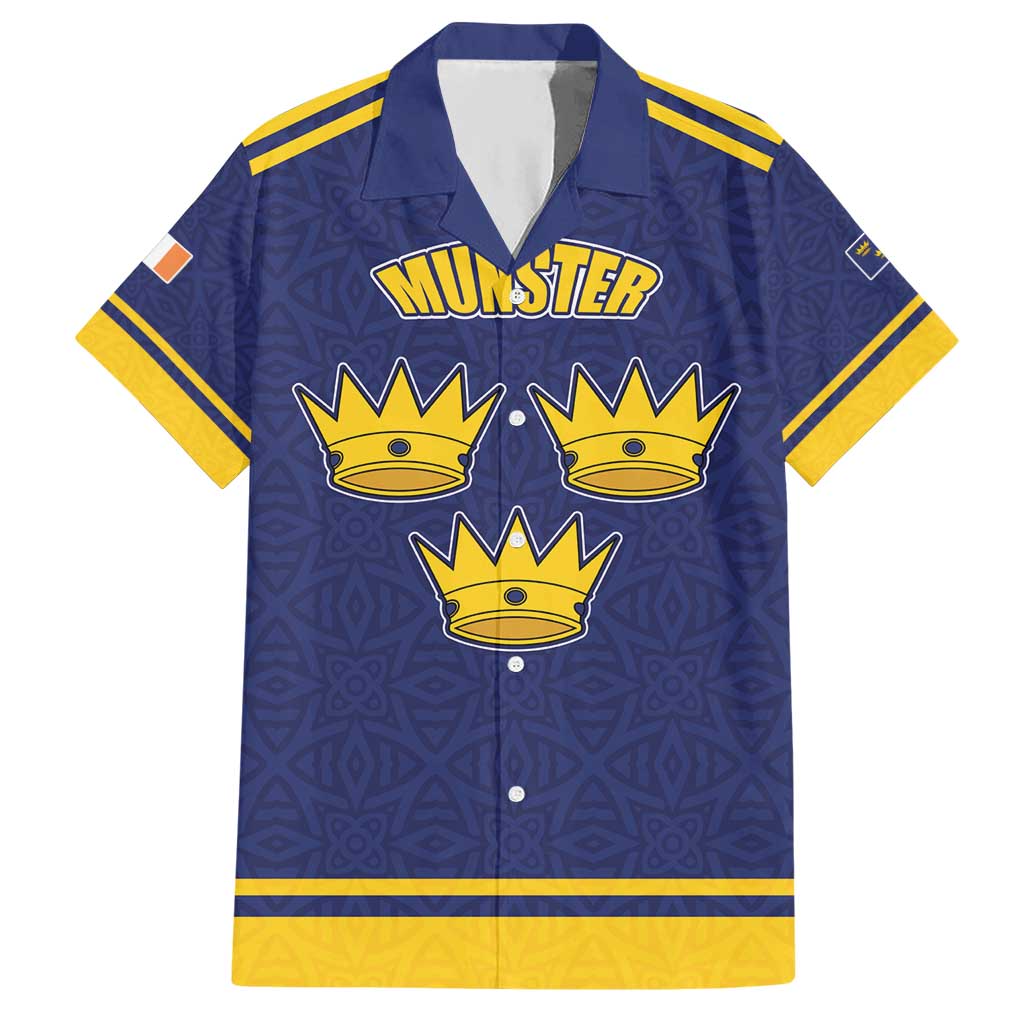 Personalized Ireland Munster Three Gold Crowns Hawaiian Shirt An Mhumhain Flag Three Gold Crowns