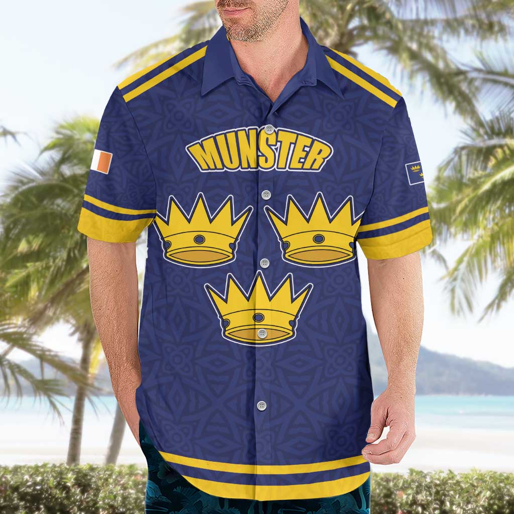 Personalized Ireland Munster Three Gold Crowns Hawaiian Shirt An Mhumhain Flag Three Gold Crowns