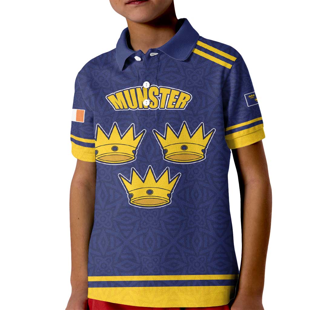 Personalized Ireland Munster Three Gold Crowns Kid Polo Shirt An Mhumhain Flag Three Gold Crowns