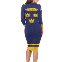 Personalized Ireland Munster Three Gold Crowns Long Sleeve Bodycon Dress An Mhumhain Flag Three Gold Crowns