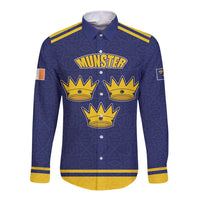 Personalized Ireland Munster Three Gold Crowns Long Sleeve Button Shirt An Mhumhain Flag Three Gold Crowns