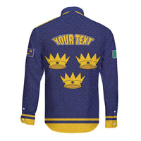 Personalized Ireland Munster Three Gold Crowns Long Sleeve Button Shirt An Mhumhain Flag Three Gold Crowns