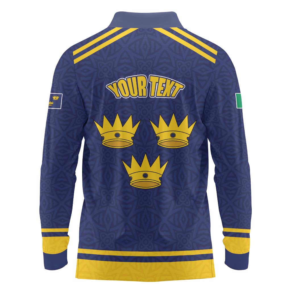 Personalized Ireland Munster Three Gold Crowns Long Sleeve Polo Shirt An Mhumhain Flag Three Gold Crowns