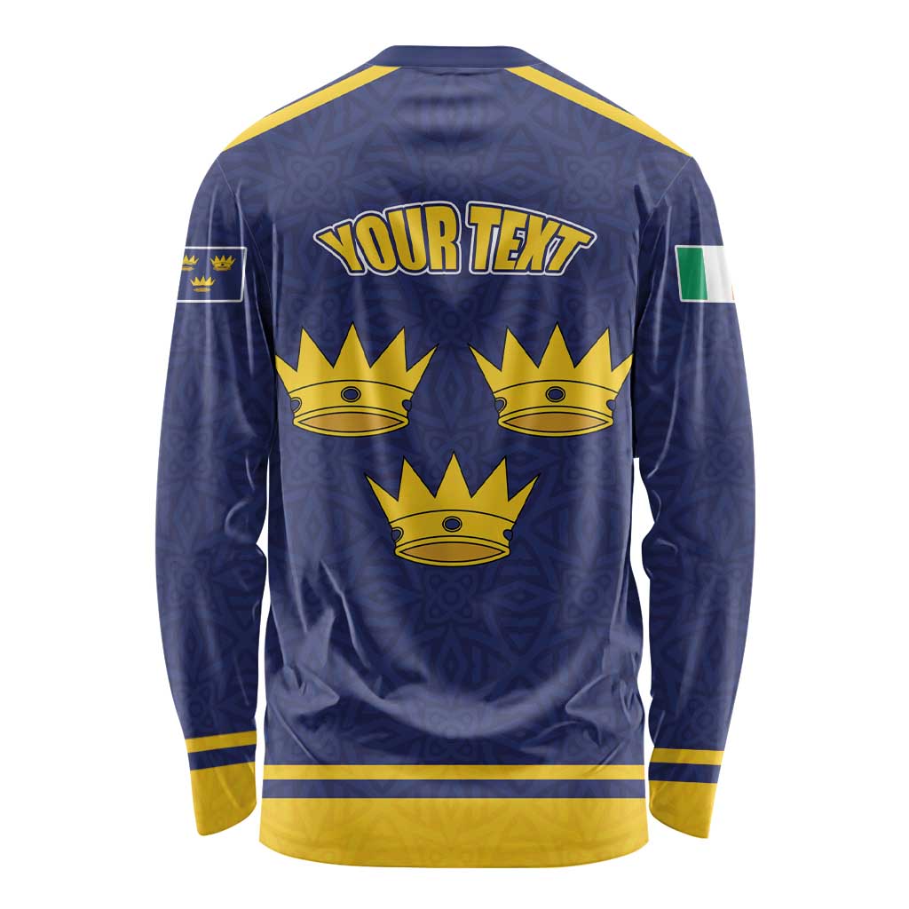 Personalized Ireland Munster Three Gold Crowns Long Sleeve Shirt An Mhumhain Flag Three Gold Crowns