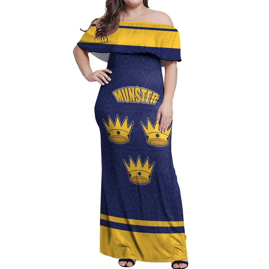 Personalized Ireland Munster Three Gold Crowns Off Shoulder Maxi Dress An Mhumhain Flag Three Gold Crowns
