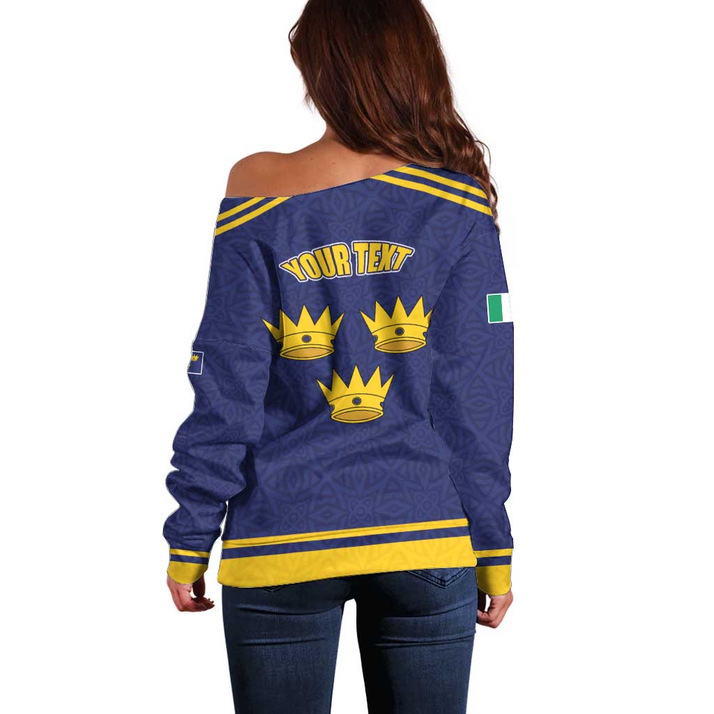 Personalized Ireland Munster Three Gold Crowns Off Shoulder Sweater An Mhumhain Flag Three Gold Crowns