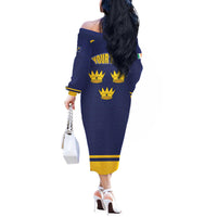Personalized Ireland Munster Three Gold Crowns Off The Shoulder Long Sleeve Dress An Mhumhain Flag Three Gold Crowns