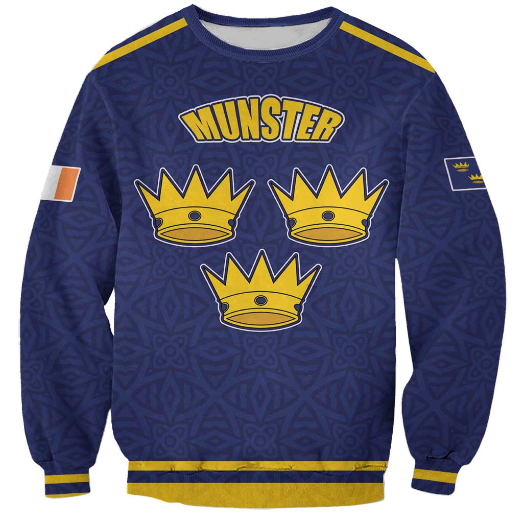 Personalized Ireland Munster Three Gold Crowns Sweatshirt An Mhumhain Flag Three Gold Crowns
