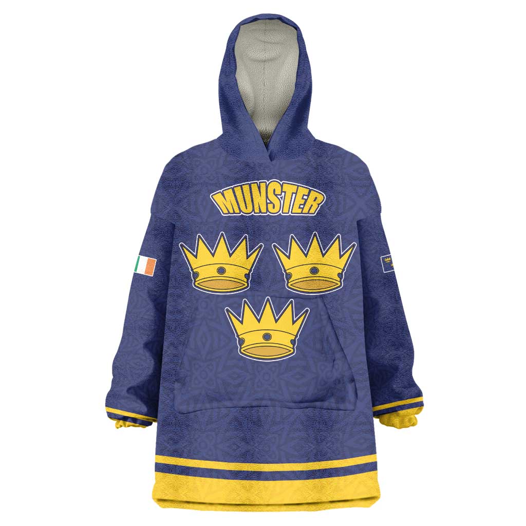 Personalized Ireland Munster Three Gold Crowns Wearable Blanket Hoodie An Mhumhain Flag Three Gold Crowns