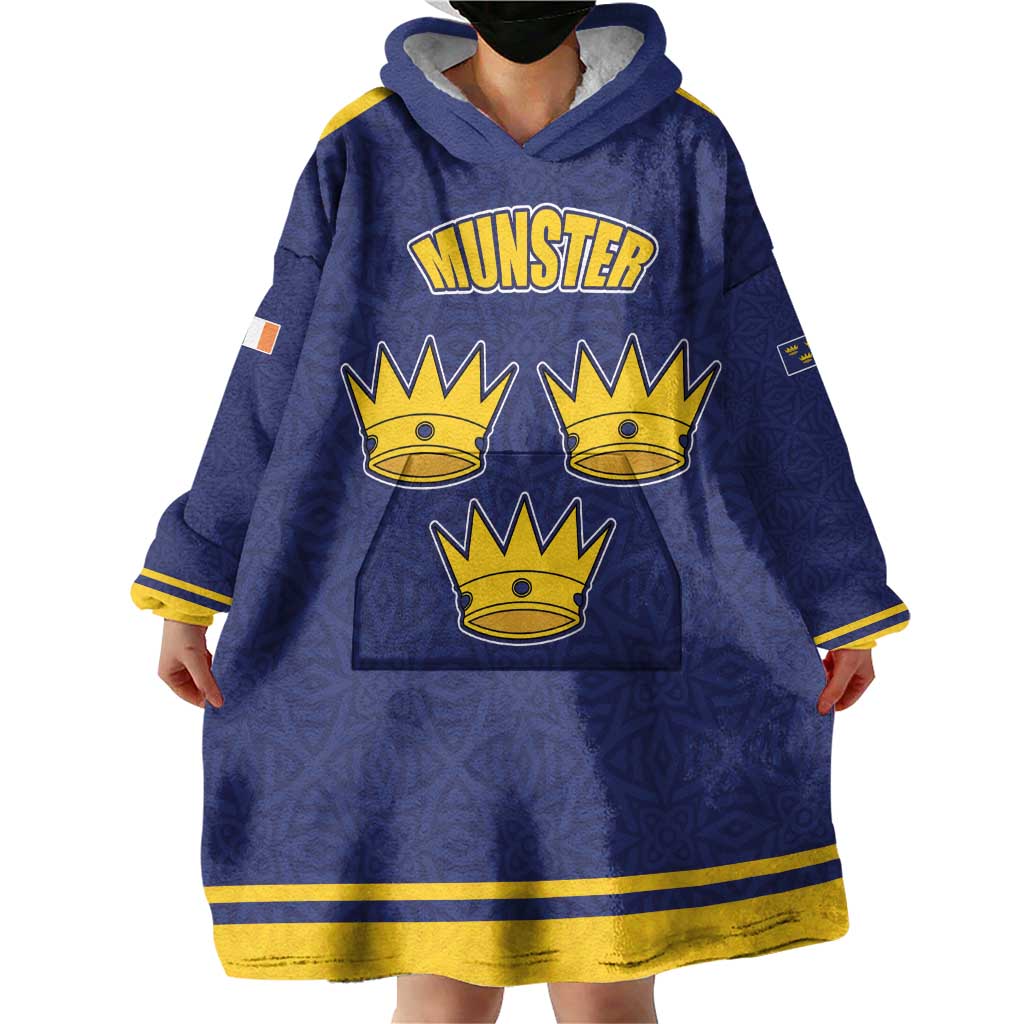 Personalized Ireland Munster Three Gold Crowns Wearable Blanket Hoodie An Mhumhain Flag Three Gold Crowns