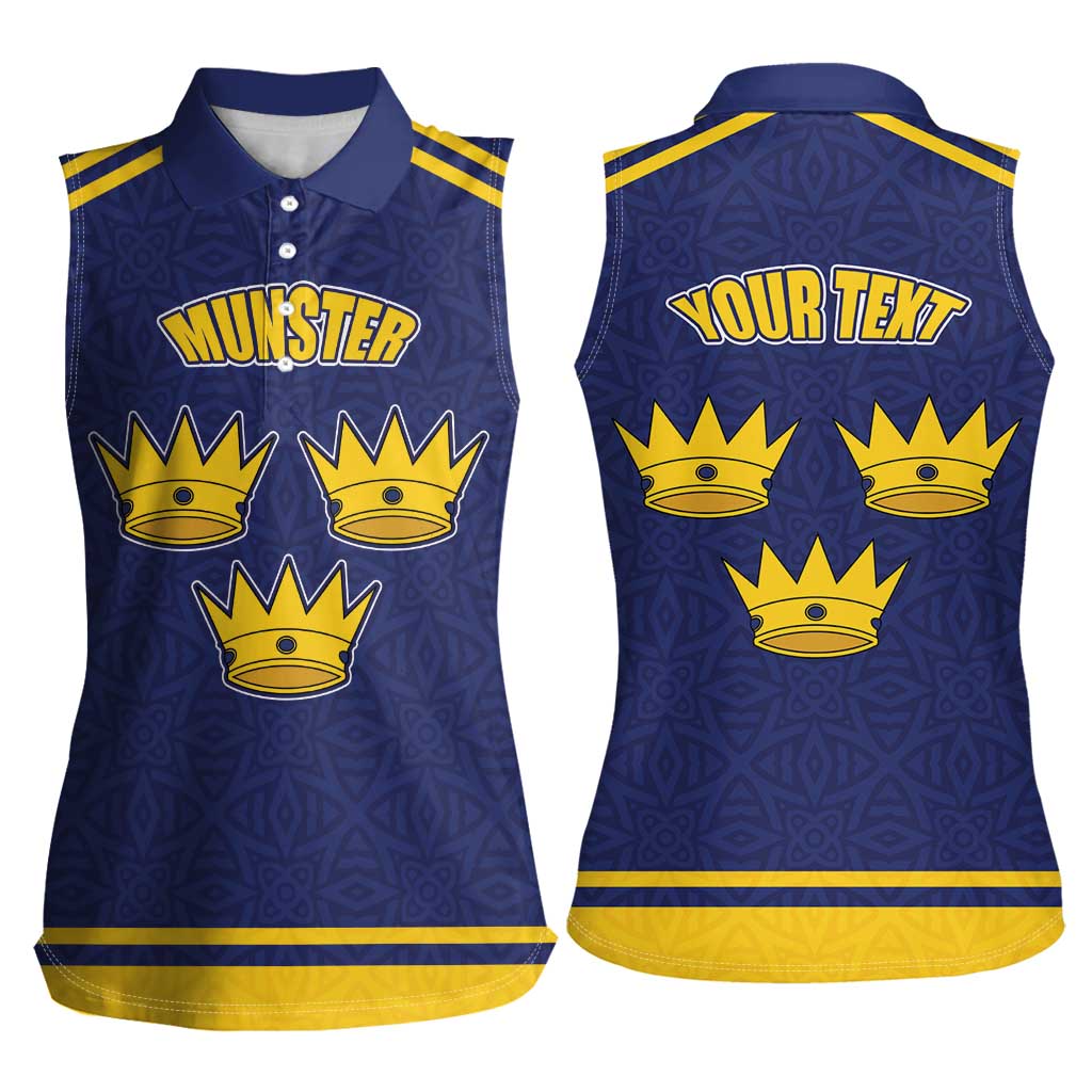 Personalized Ireland Munster Three Gold Crowns Women Sleeveless Polo Shirt An Mhumhain Flag Three Gold Crowns