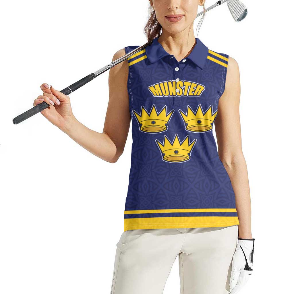 Personalized Ireland Munster Three Gold Crowns Women Sleeveless Polo Shirt An Mhumhain Flag Three Gold Crowns