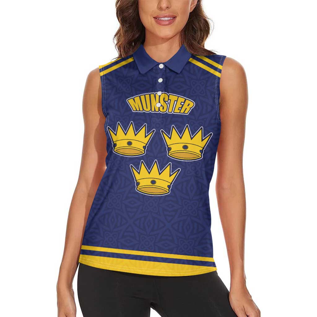 Personalized Ireland Munster Three Gold Crowns Women Sleeveless Polo Shirt An Mhumhain Flag Three Gold Crowns