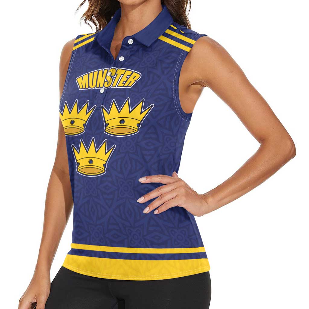 Personalized Ireland Munster Three Gold Crowns Women Sleeveless Polo Shirt An Mhumhain Flag Three Gold Crowns