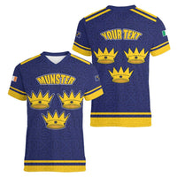 Personalized Ireland Munster Three Gold Crowns Women V-Neck T-Shirt An Mhumhain Flag Three Gold Crowns