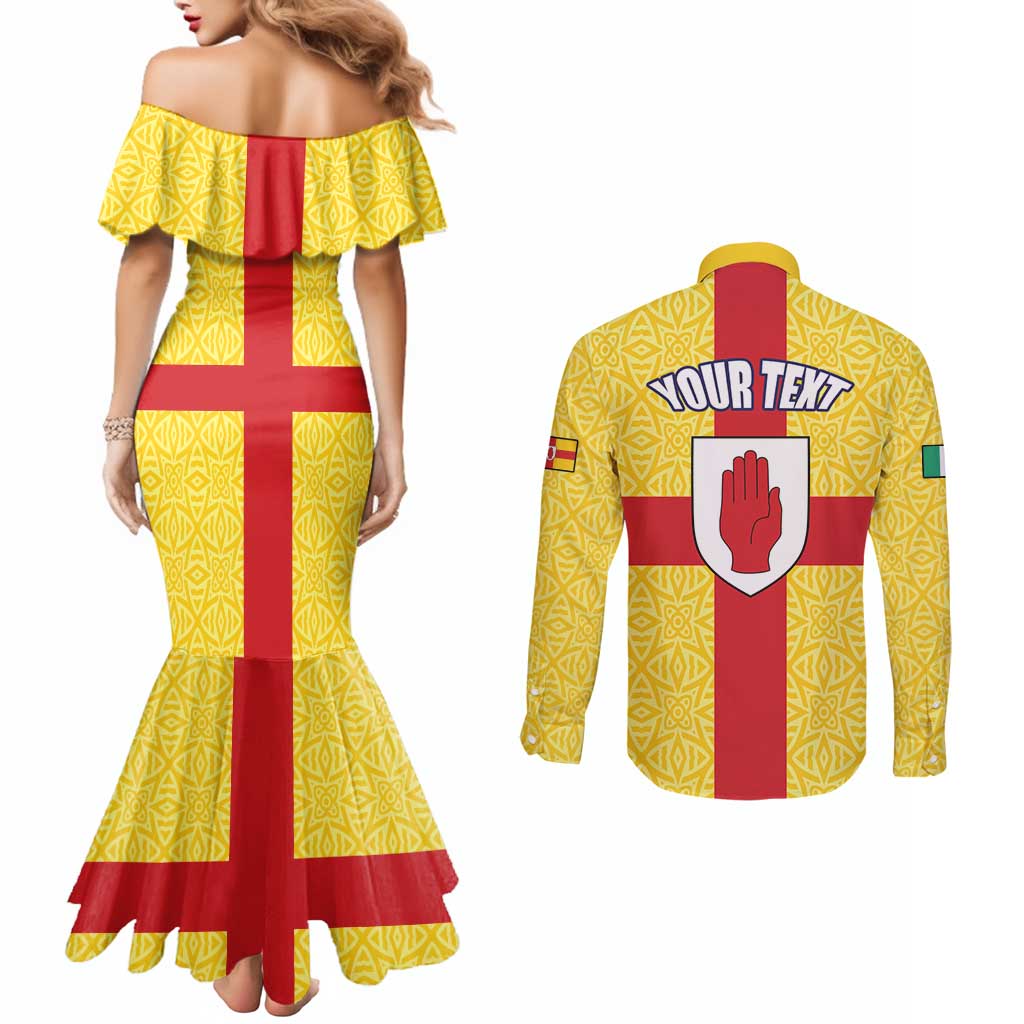 Personalized Ireland Ulster Couples Matching Mermaid Dress and Long Sleeve Button Shirt Ulaidh Flag With Celtic Patern