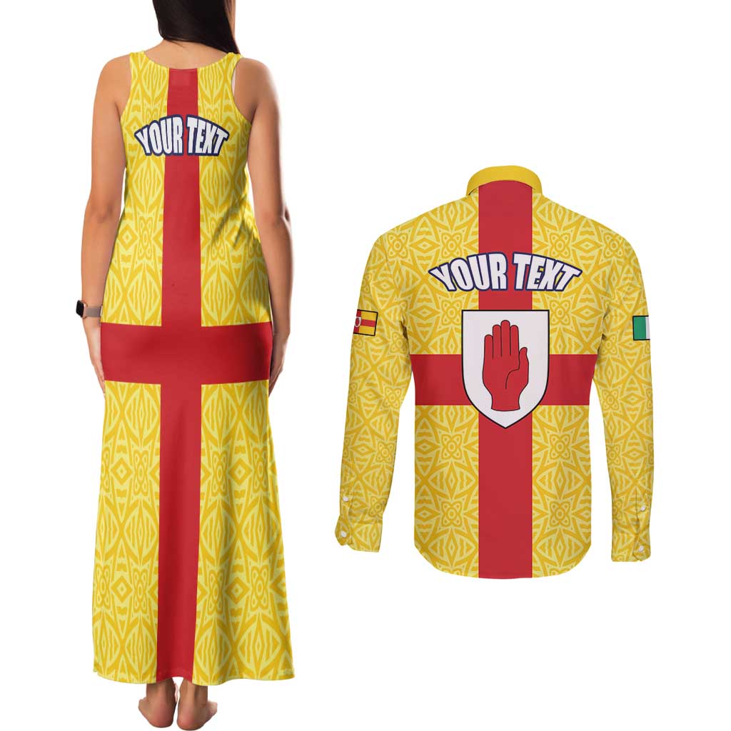 Personalized Ireland Ulster Couples Matching Tank Maxi Dress and Long Sleeve Button Shirt Ulaidh Flag With Celtic Patern