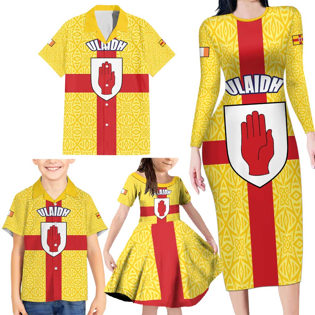Personalized Ireland Ulster Family Matching Long Sleeve Bodycon Dress and Hawaiian Shirt Ulaidh Flag With Celtic Patern