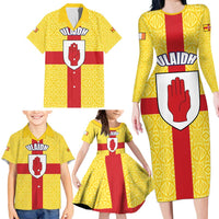 Personalized Ireland Ulster Family Matching Long Sleeve Bodycon Dress and Hawaiian Shirt Ulaidh Flag With Celtic Patern