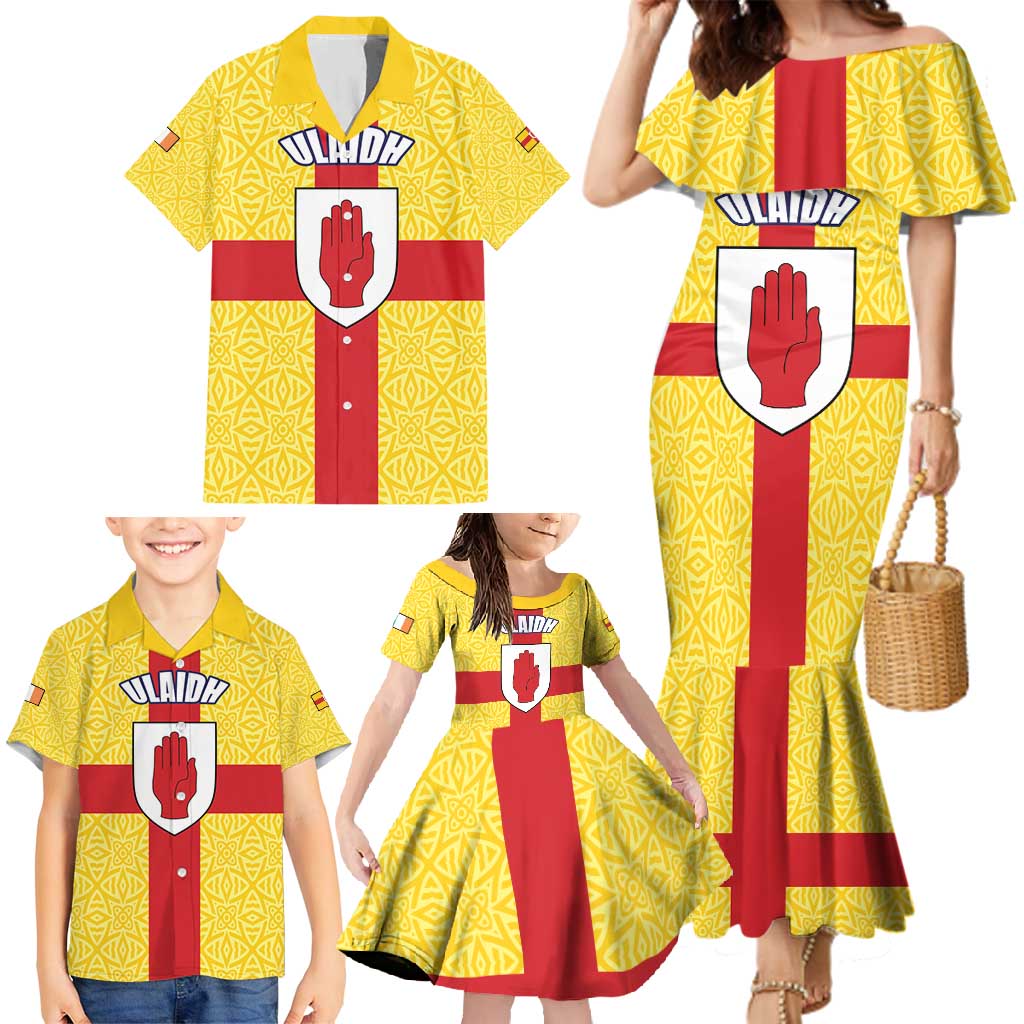 Personalized Ireland Ulster Family Matching Mermaid Dress and Hawaiian Shirt Ulaidh Flag With Celtic Patern