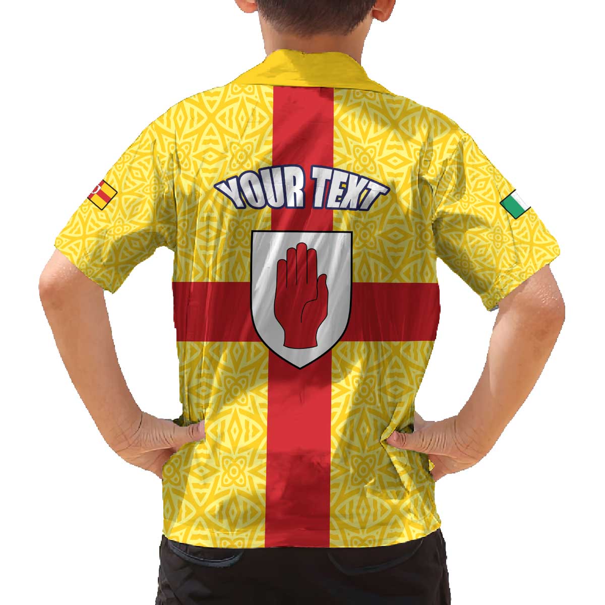 Personalized Ireland Ulster Family Matching Off The Shoulder Long Sleeve Dress and Hawaiian Shirt Ulaidh Flag With Celtic Patern