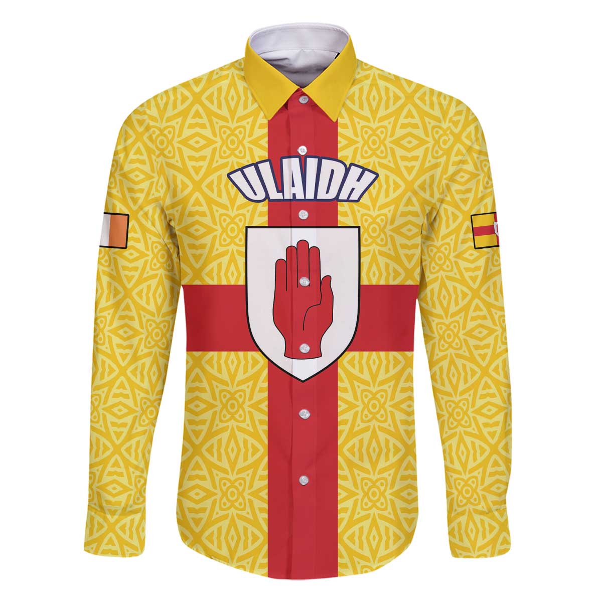 Personalized Ireland Ulster Family Matching Off The Shoulder Long Sleeve Dress and Hawaiian Shirt Ulaidh Flag With Celtic Patern