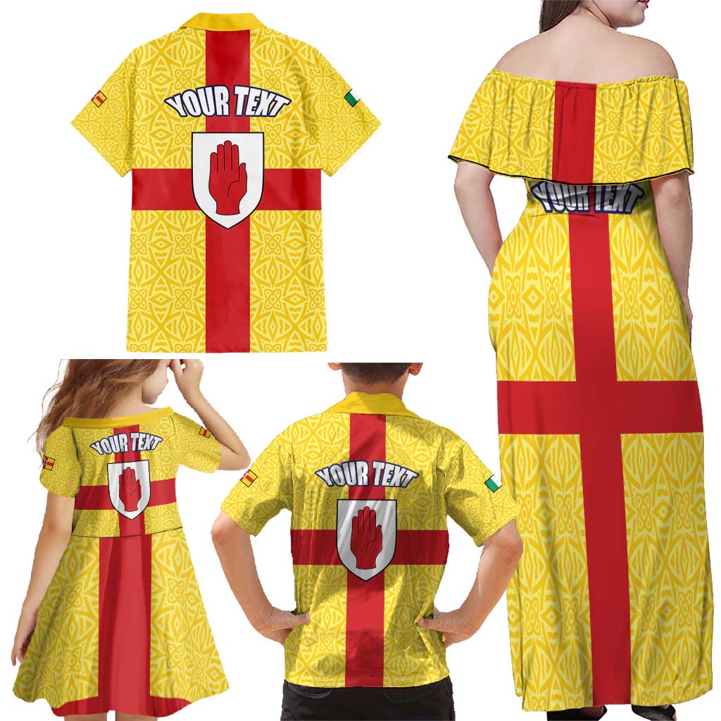 Personalized Ireland Ulster Family Matching Off Shoulder Maxi Dress and Hawaiian Shirt Ulaidh Flag With Celtic Patern
