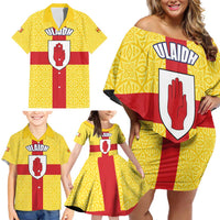 Personalized Ireland Ulster Family Matching Off Shoulder Short Dress and Hawaiian Shirt Ulaidh Flag With Celtic Patern