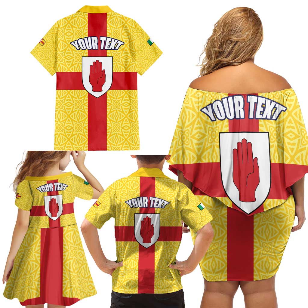 Personalized Ireland Ulster Family Matching Off Shoulder Short Dress and Hawaiian Shirt Ulaidh Flag With Celtic Patern