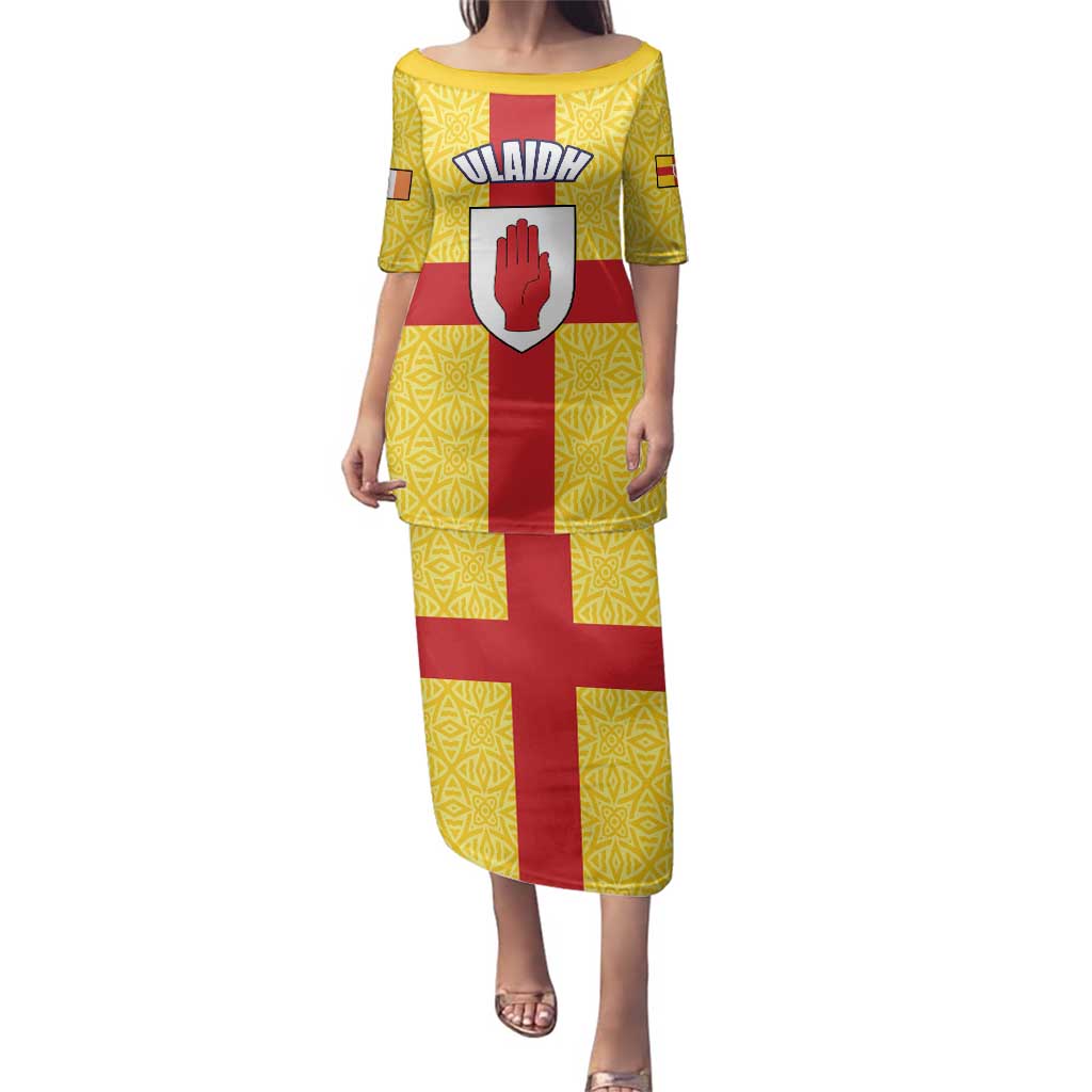 Personalized Ireland Ulster Family Matching Puletasi and Hawaiian Shirt Ulaidh Flag With Celtic Patern