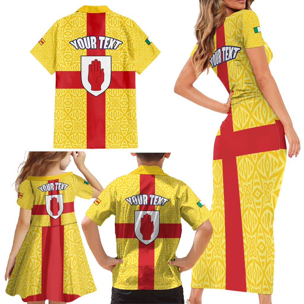 Personalized Ireland Ulster Family Matching Short Sleeve Bodycon Dress and Hawaiian Shirt Ulaidh Flag With Celtic Patern