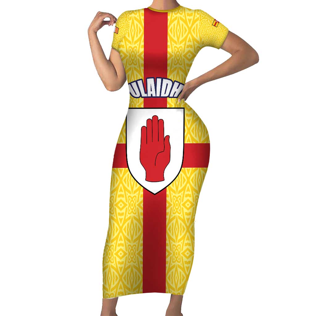Personalized Ireland Ulster Family Matching Short Sleeve Bodycon Dress and Hawaiian Shirt Ulaidh Flag With Celtic Patern