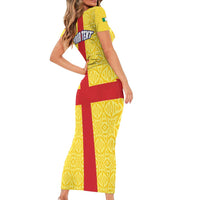 Personalized Ireland Ulster Family Matching Short Sleeve Bodycon Dress and Hawaiian Shirt Ulaidh Flag With Celtic Patern