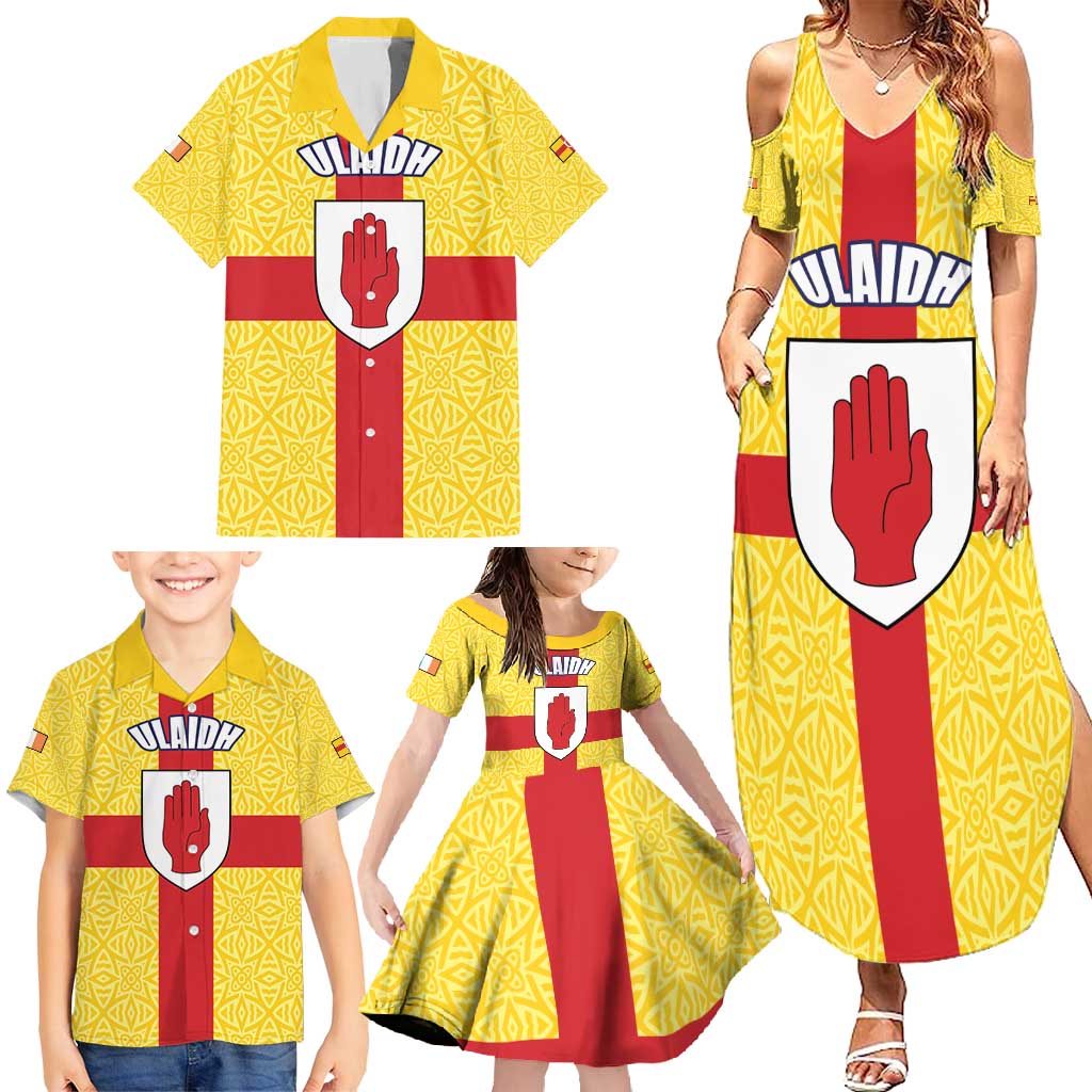 Personalized Ireland Ulster Family Matching Summer Maxi Dress and Hawaiian Shirt Ulaidh Flag With Celtic Patern